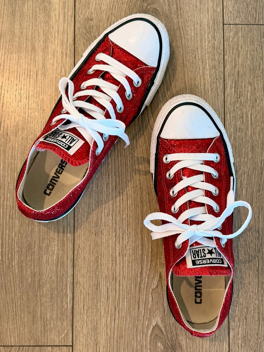 Converse Red Glitter Low Top Sneakers - Picture 2 of 4